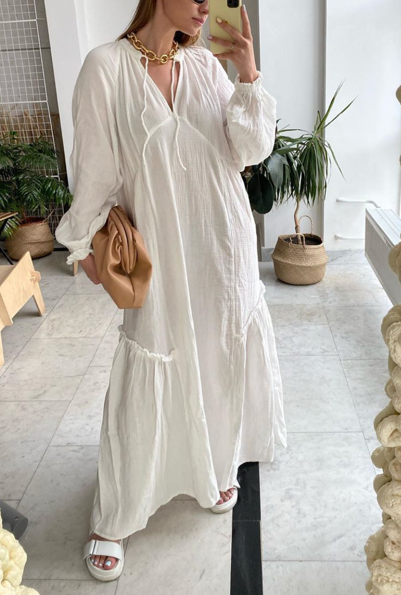 white cotton long dress